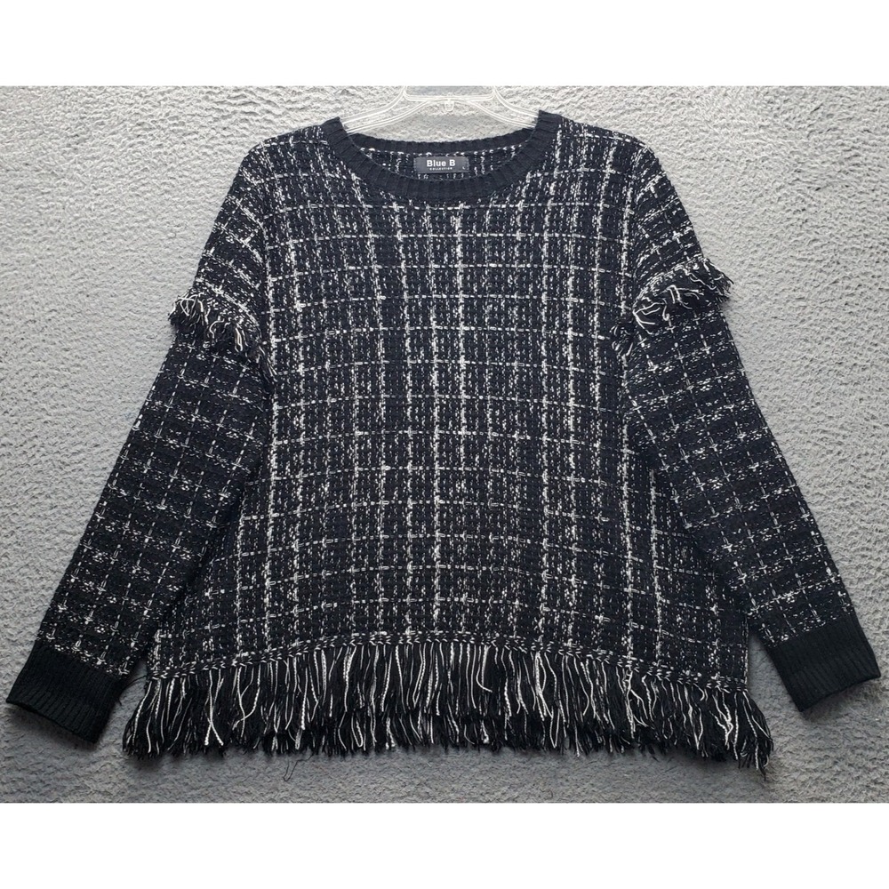 Blue B Collection Tweed Sweater Womens L Multi Raglan Sleeve Fringe Hem Pullover